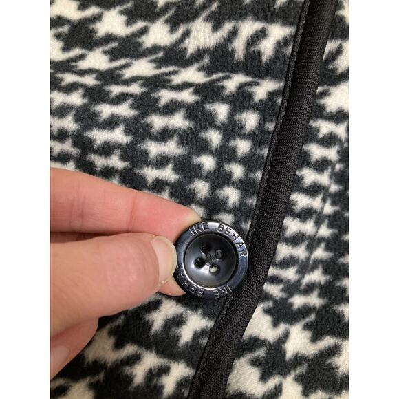 Ike Behar Hooded Houndstooth Coat Black White Fur lining Size Small Fleece - Picture 3 of 8